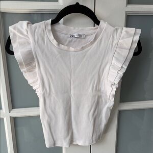 Zara Cream Ruffle Sleeve Crop Top
